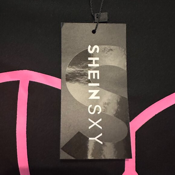 Shein Sxy Black Long-Sleeve Corset-Style Top With Pink Contrast Bustier Detail S - Picture 6 of 7